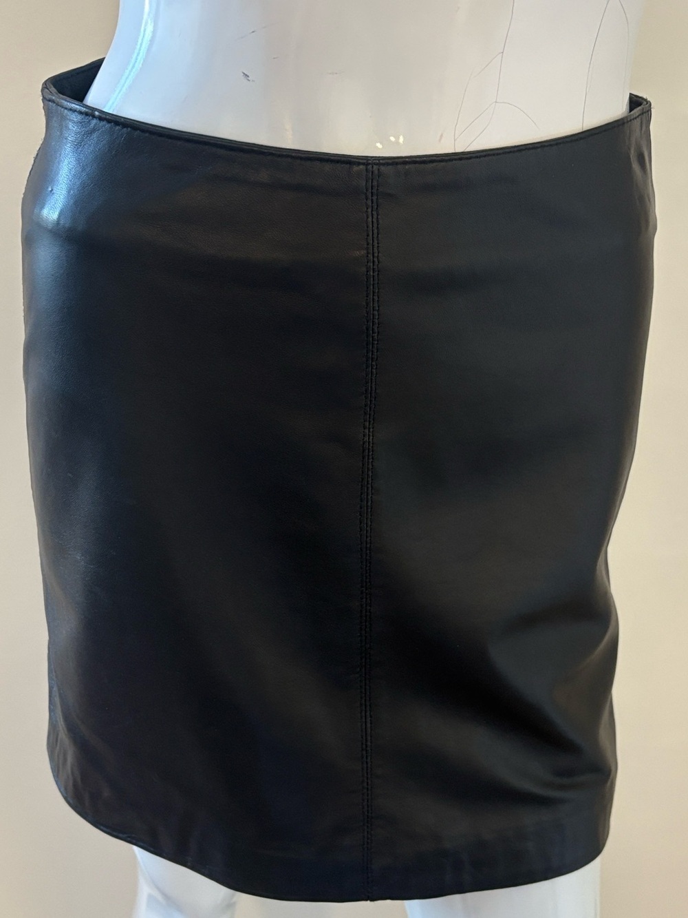 Vintage 90s Rampage Black Genuine Leather High Waisted Mini Skirt Size 5